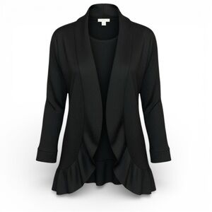 Black on Black Monochrome Cocoon Knit Sweater Monochrome Tunic Ruffled Cardigan